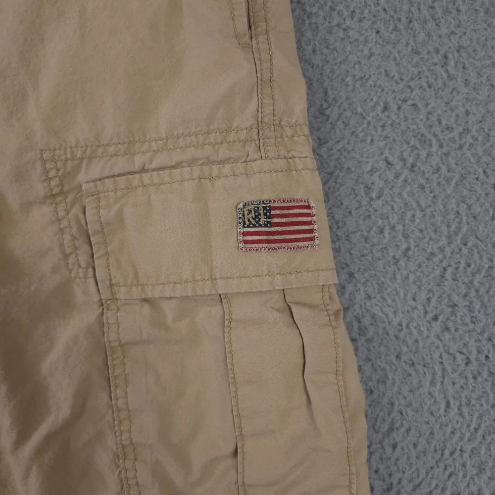 VTG‎ Polo Jeans Company Shorts Mens 38 Khaki Cargo Utility Military Flag 90s Y2K